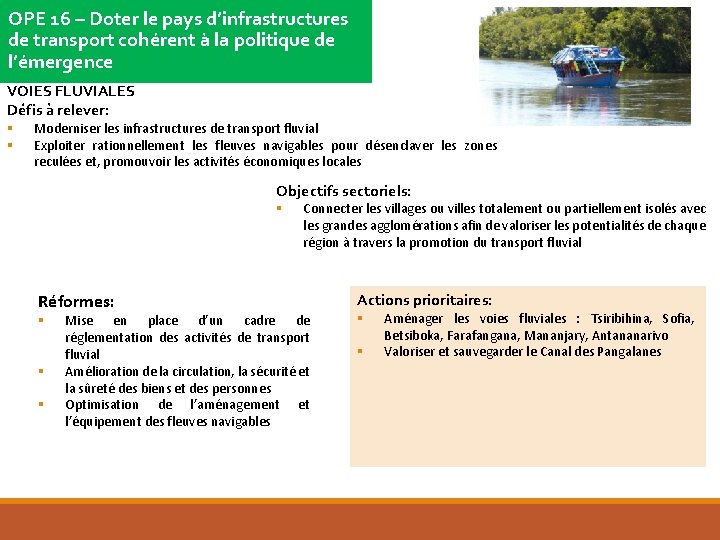 OPE 16 – Doter le pays d’infrastructures de transport cohérent à la politique de