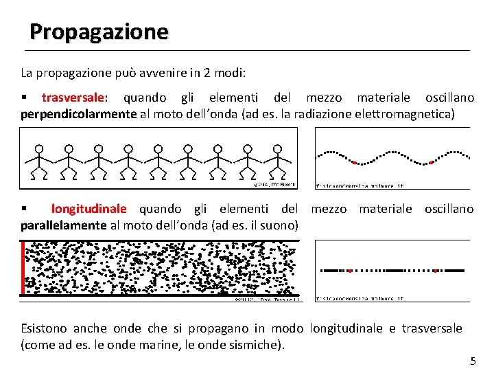 Propagazione La propagazione può avvenire in 2 modi: § trasversale: quando gli elementi del