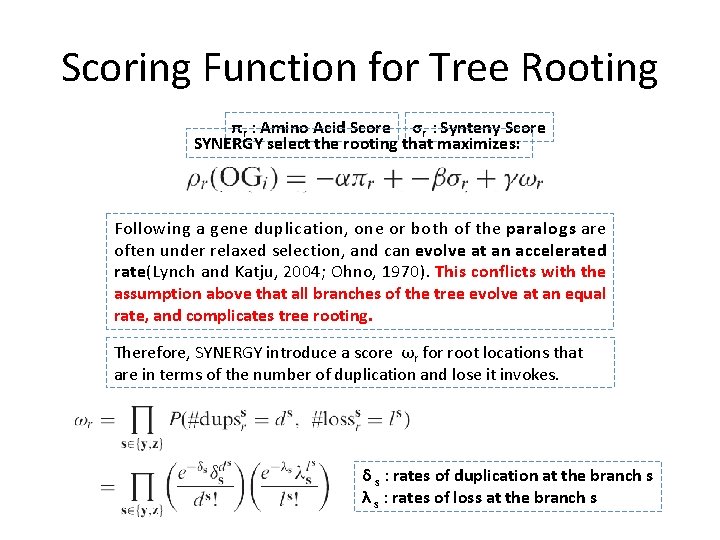 Scoring Function for Tree Rooting πr : Amino Acid Score σr : Synteny Score