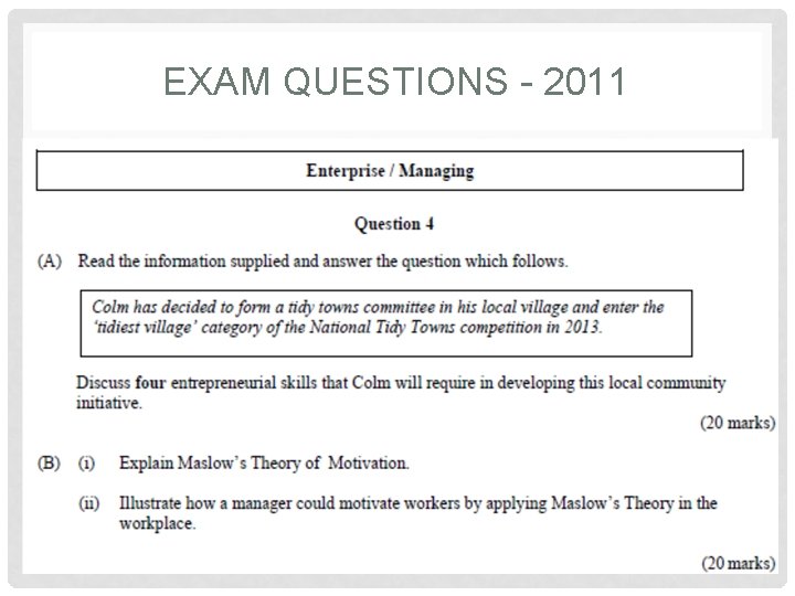 EXAM QUESTIONS - 2011  EXAM QUESTIONS - 2011