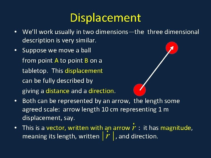 Displacement • We’ll work usually in two dimensions—the three dimensional description is very similar.