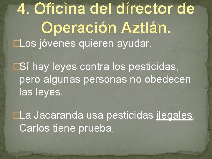 4. Oficina del director de Operación Aztlán. �Los jóvenes quieren ayudar. �Sí hay leyes