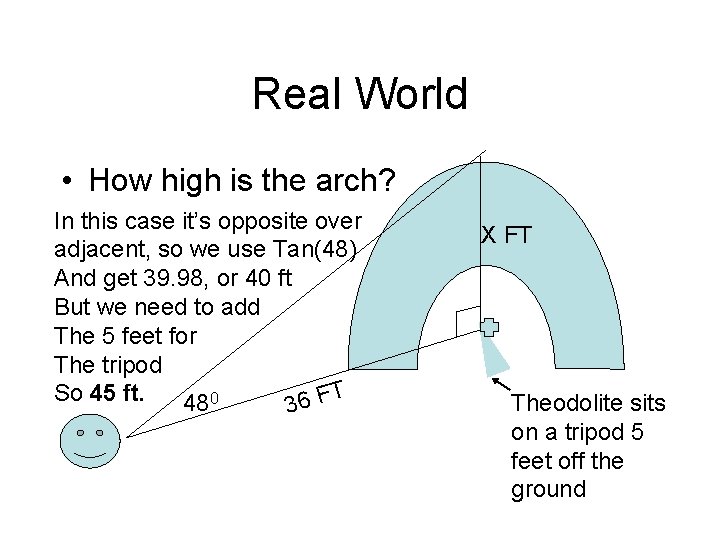 Real World • How high is the arch? In this case it’s opposite over