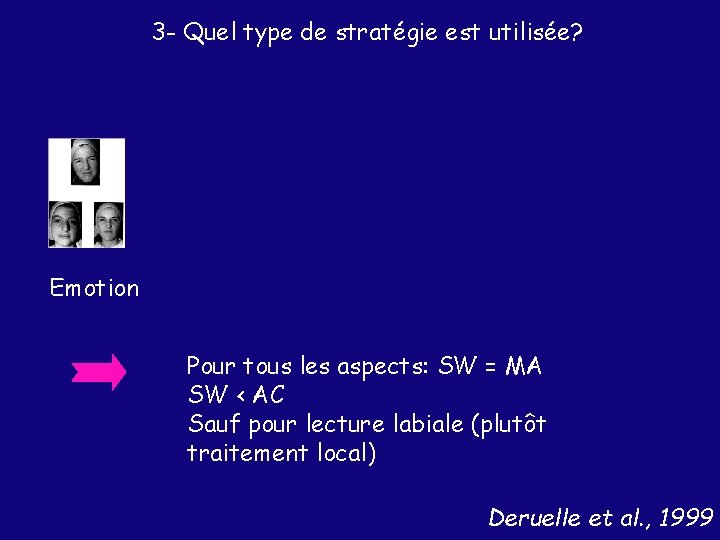 3 - Quel type de stratégie est utilisée? Emotion Pour tous les aspects: SW