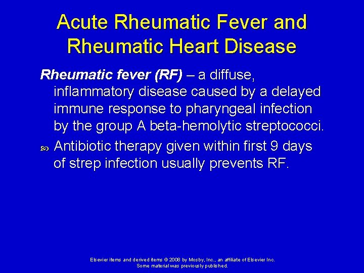 Acute Rheumatic Fever and Rheumatic Heart Disease Rheumatic fever (RF) – a diffuse, inflammatory Acute Rheumatic Fever and Rheumatic Heart Disease Rheumatic fever (RF) – a diffuse, inflammatory