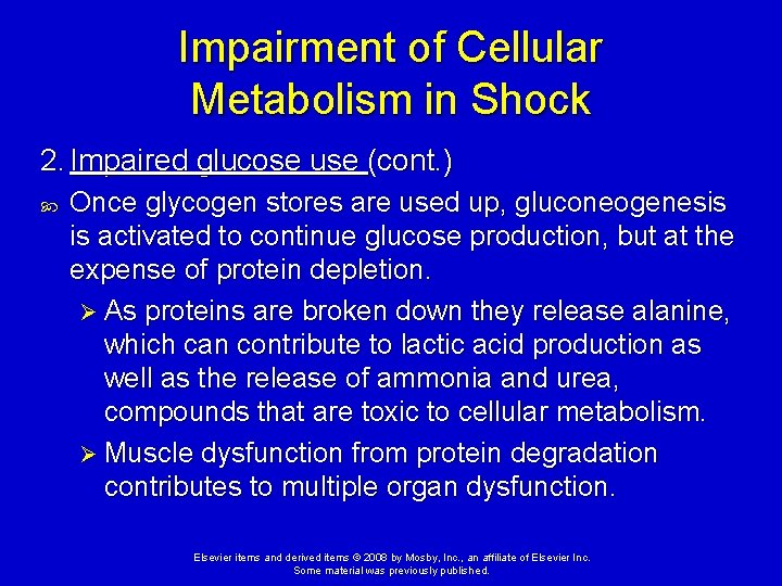 Impairment of Cellular Metabolism in Shock 2. Impaired glucose use (cont. ) Once glycogen Impairment of Cellular Metabolism in Shock 2. Impaired glucose use (cont. ) Once glycogen
