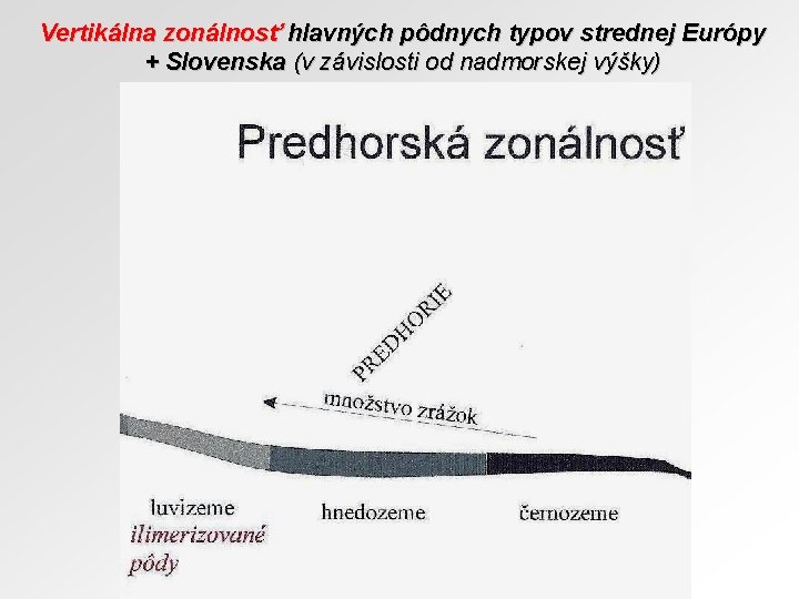 Vertikálna zonálnosť hlavných pôdnych typov strednej Európy + Slovenska (v závislosti od nadmorskej výšky)