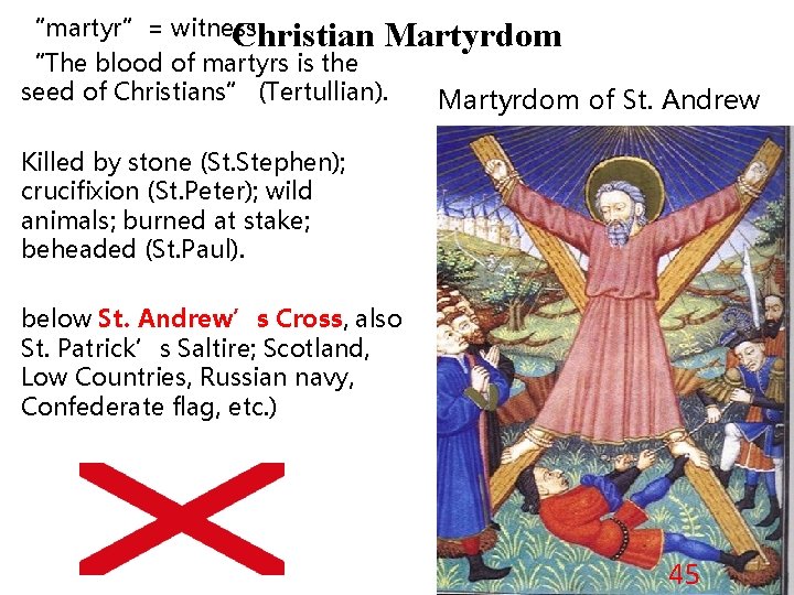 “martyr”= witness Christian Martyrdom “The blood of martyrs is the seed of Christians” (Tertullian).