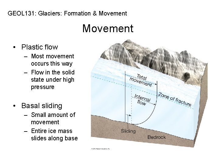 GEOL 131: Glaciers: Formation & Movement • Plastic flow – Most movement occurs this