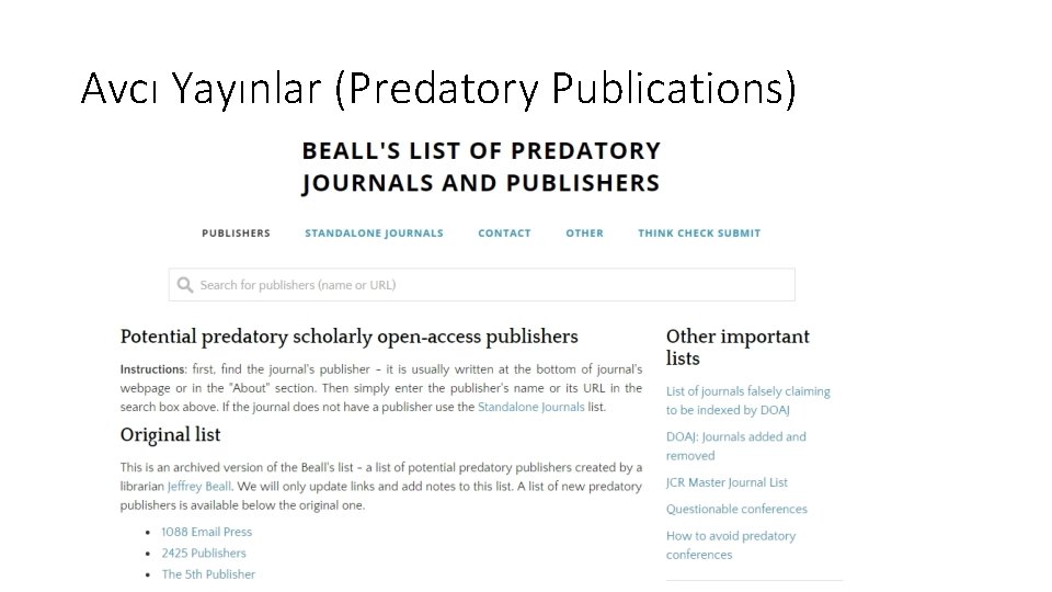 Avcı Yayınlar (Predatory Publications) 