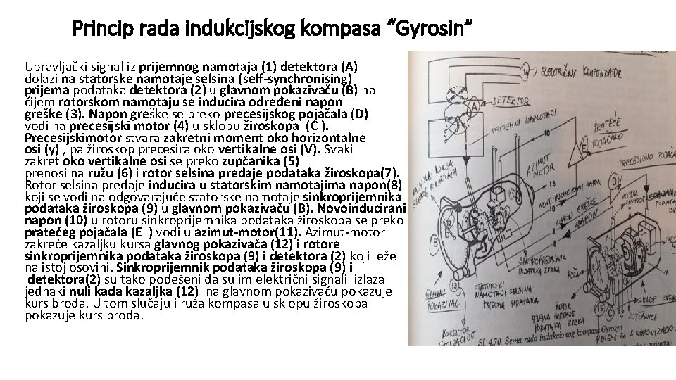 Princip rada indukcijskog kompasa “Gyrosin” Upravljački signal iz prijemnog namotaja (1) detektora (A) dolazi