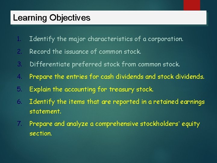 Learning Objectives 1. Identify the major characteristics of a corporation. 2. Record the issuance