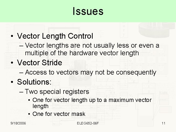 Issues • Vector Length Control – Vector lengths are not usually less or even