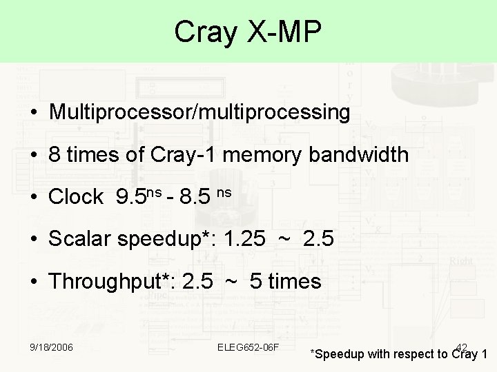 Cray X-MP • Multiprocessor/multiprocessing • 8 times of Cray-1 memory bandwidth • Clock 9.