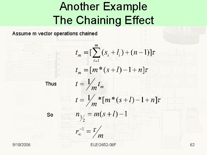 Another Example The Chaining Effect Assume m vector operations chained Thus So 9/18/2006 ELEG