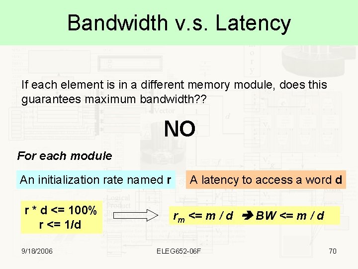 Bandwidth v. s. Latency If each element is in a different memory module, does