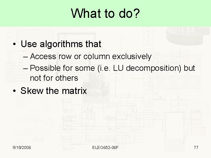 What to do? • Use algorithms that – Access row or column exclusively –