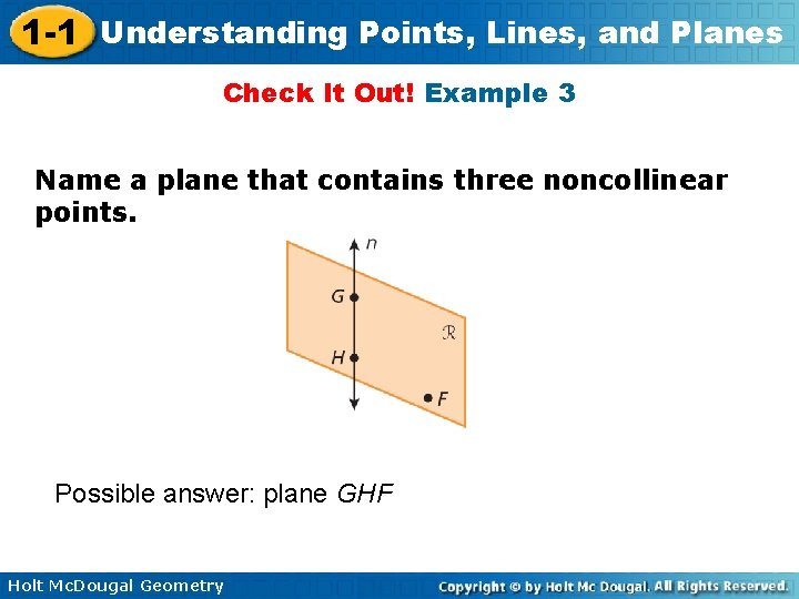 1 -1 Understanding Points, Lines, and Planes Check It Out! Example 3 Name a