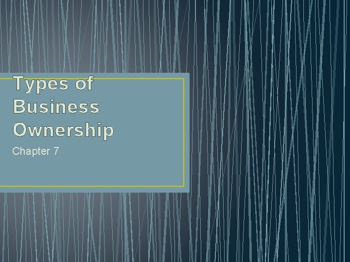 Types of Business Ownership Chapter 7 