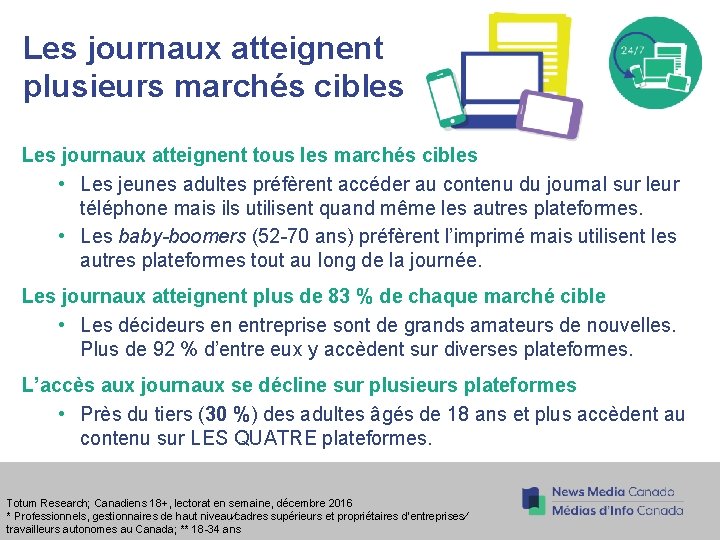 Les journaux atteignent plusieurs marchés cibles Les journaux atteignent tous les marchés cibles • Les journaux atteignent plusieurs marchés cibles Les journaux atteignent tous les marchés cibles •