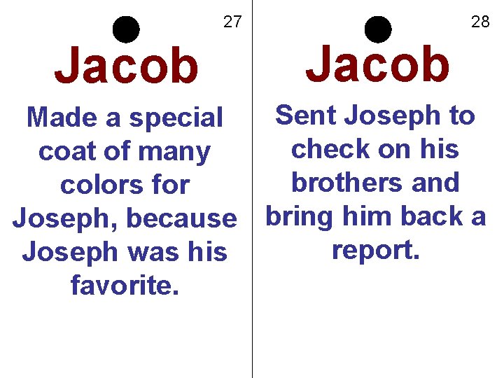 27 Jacob 28 Jacob Sent Joseph to Made a special check on his coat