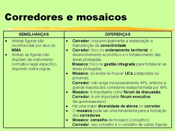 Corredores e mosaicos SEMELHANÇAS Ambas figuras são reconhecidas por atos do MMA. Ambas as