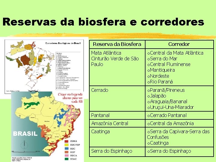 Reservas da biosfera e corredores Reserva da Biosfera Corredor Mata Atlântica Cinturão Verde de