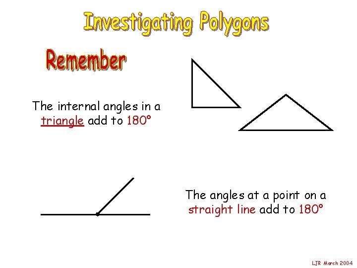 The internal angles in a triangle add to 180° The angles at a point