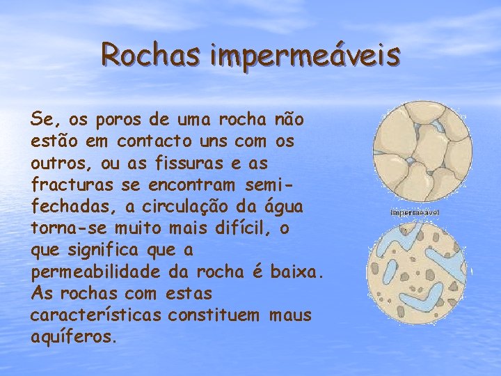 Rochas impermeáveis Se, os poros de uma rocha não estão em contacto uns com