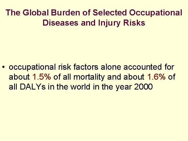 The Global Burden of Selected Occupational Diseases and Injury Risks • occupational risk factors