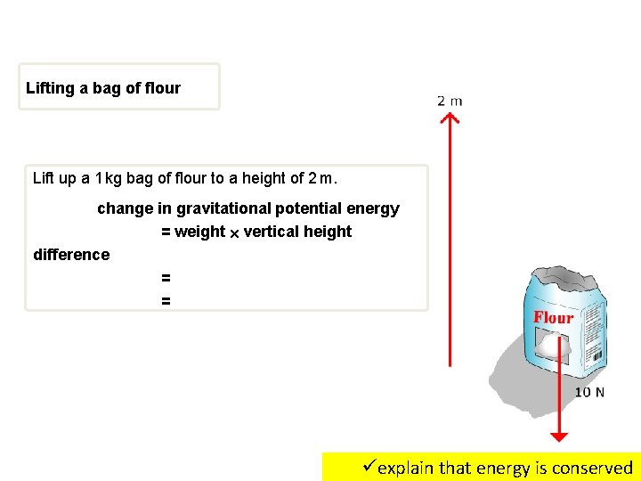 Lifting a bag of flour Lift up a 1 kg bag of flour to