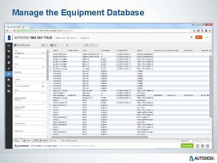 Manage the Equipment Database 