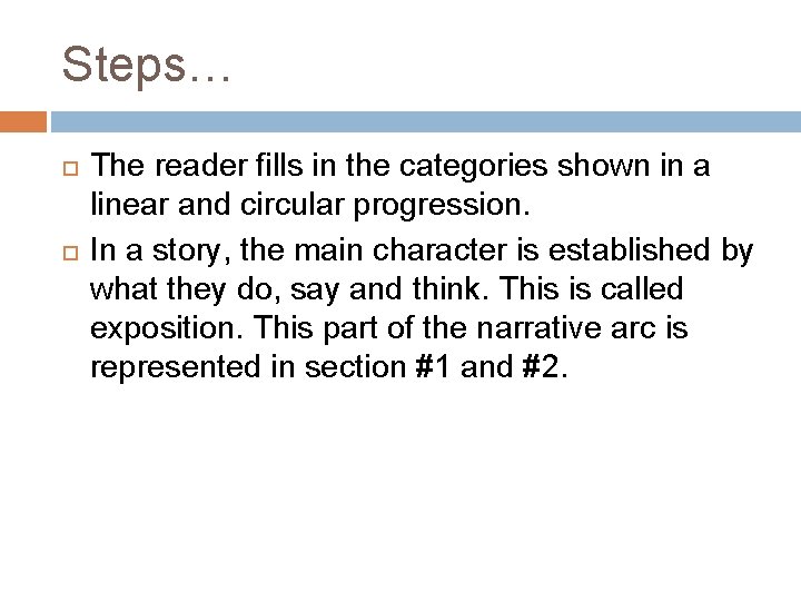Steps… The reader fills in the categories shown in a linear and circular progression.