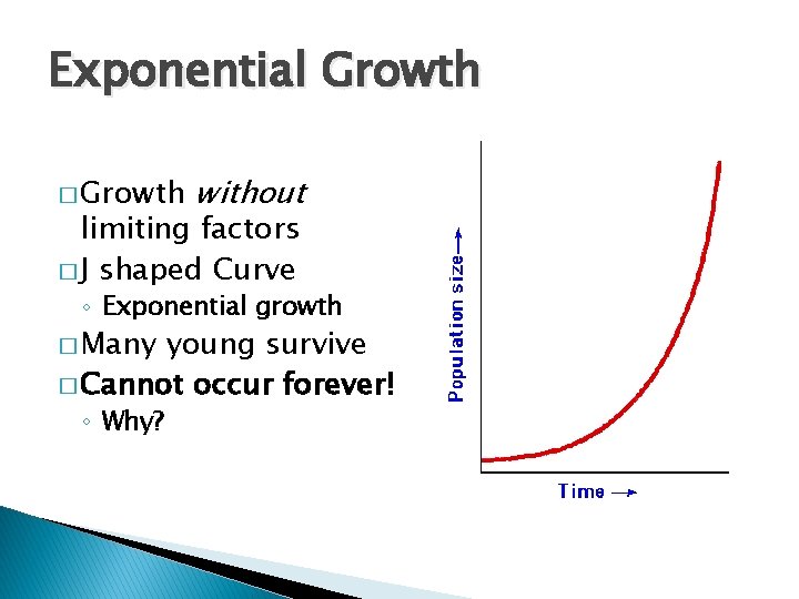 Exponential Growth � Growth without limiting factors � J shaped Curve ◦ Exponential growth