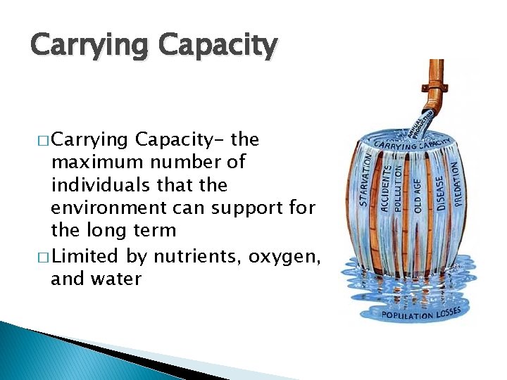 Carrying Capacity � Carrying Capacity- the maximum number of individuals that the environment can