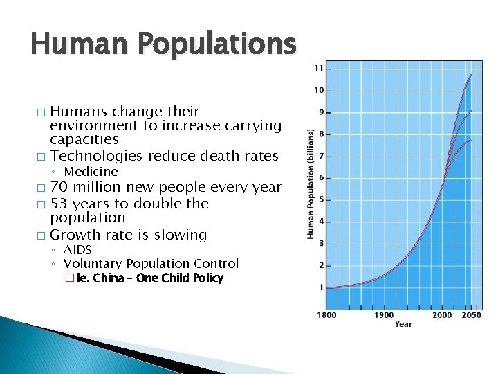 Human Populations Humans change their environment to increase carrying capacities � Technologies reduce death