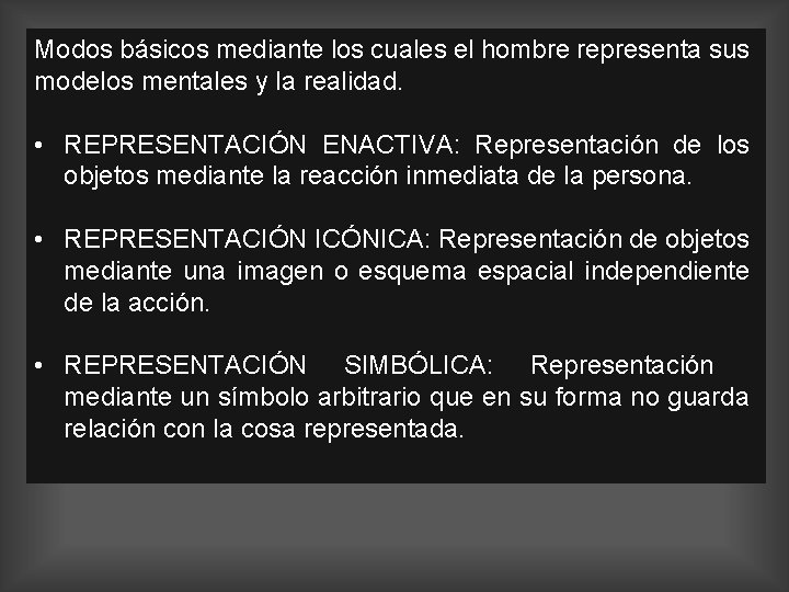 Modos básicos mediante los cuales el hombre representa sus modelos mentales y la realidad.