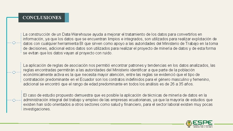 CONCLUSIONES La construcción de un Data Warehouse ayuda a mejorar el tratamiento de los