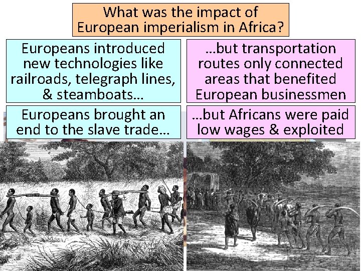 What was the impact of European imperialism in Africa? Europeans introduced …but transportation new