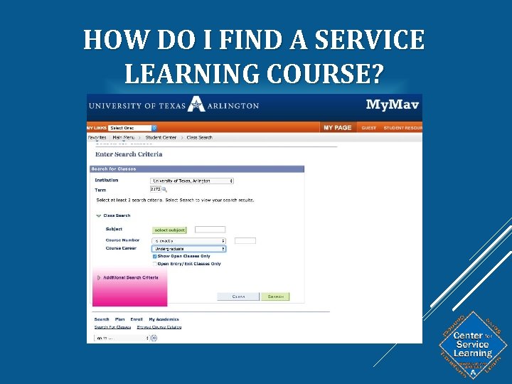 HOW DO I FIND A SERVICE LEARNING COURSE? 