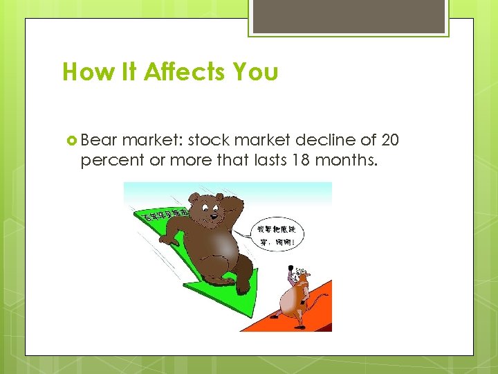 How It Affects You Bear market: stock market decline of 20 percent or more