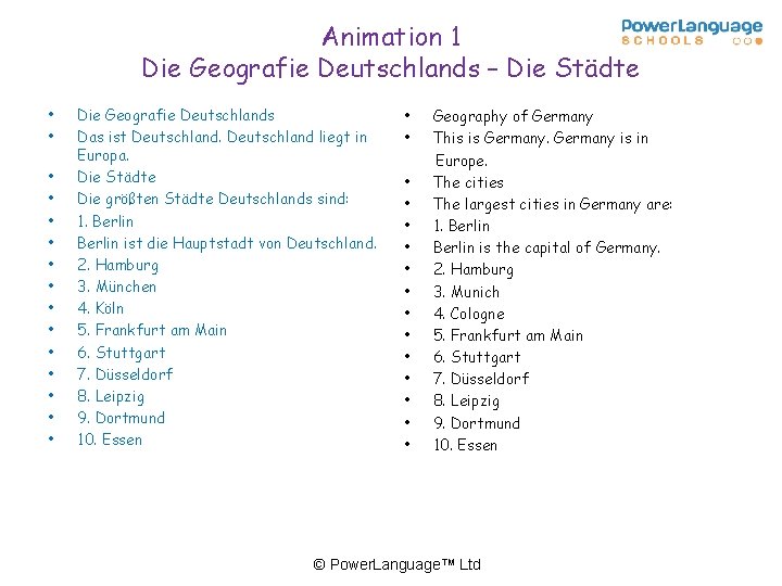 Animation 1 Die Geografie Deutschlands – Die Städte • • • • Die Geografie