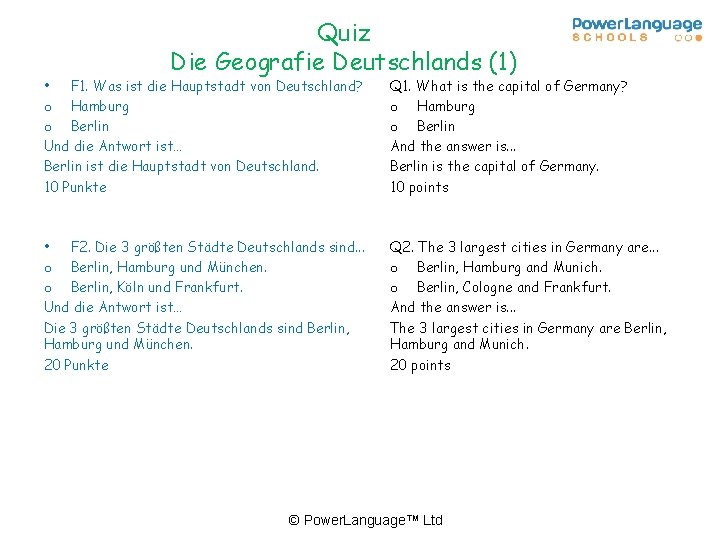 Quiz Die Geografie Deutschlands (1) • F 1. Was ist die Hauptstadt von Deutschland?