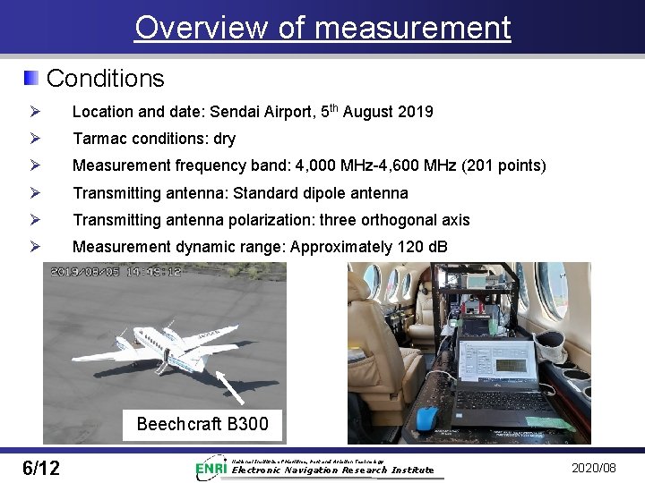 Overview of measurement Conditions Ø Location and date: Sendai Airport, 5 th August 2019