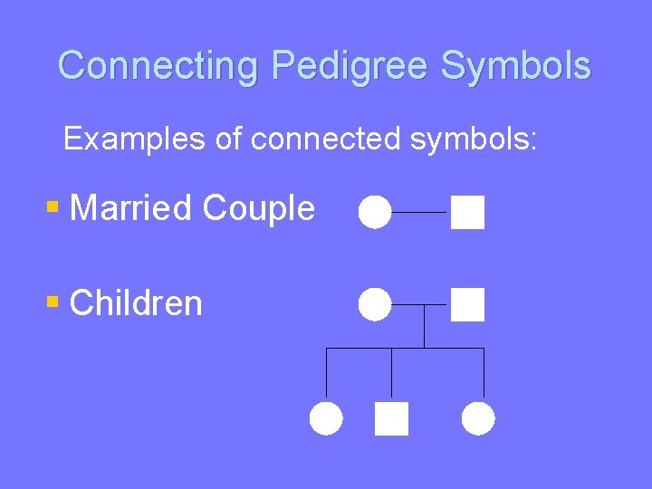 Connecting Pedigree Symbols Examples of connected symbols: § Married Couple § Children 