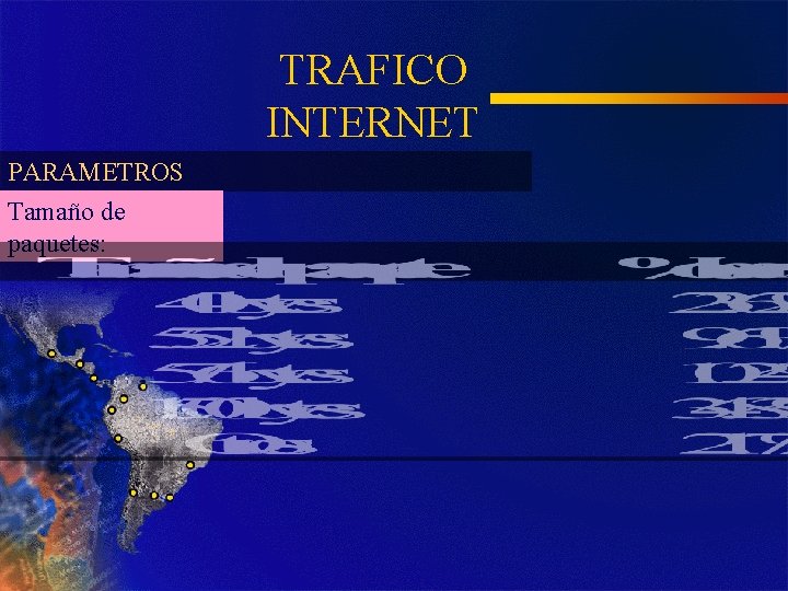 TRAFICO INTERNET PARAMETROS Tamaño de paquetes: 