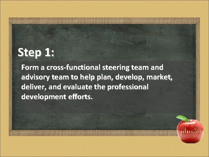 Step 1: Form a cross-functional steering team and advisory team to help plan, develop,