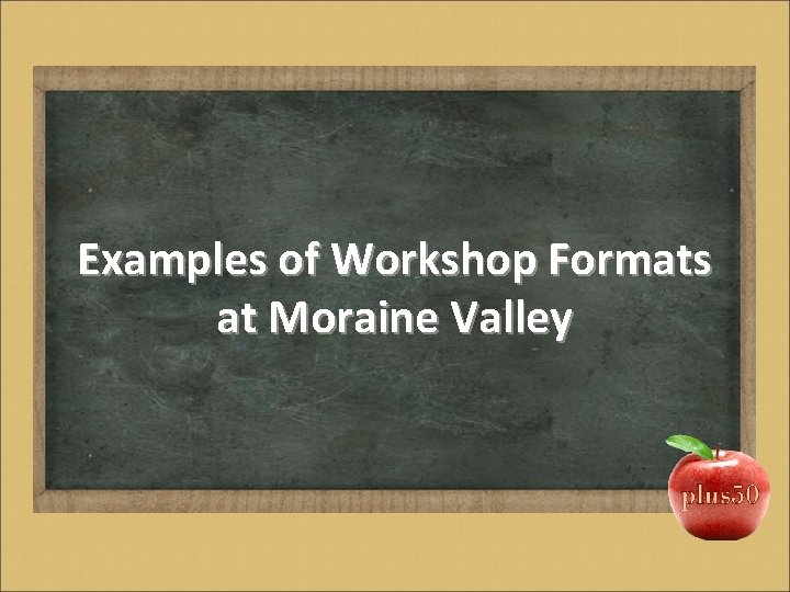 Examples of Workshop Formats at Moraine Valley 