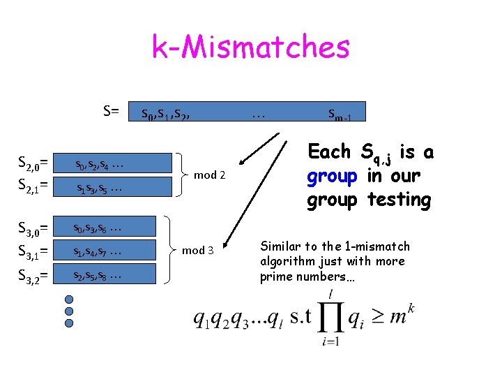 k-Mismatches S= S 2, 0= S 2, 1= s 0, s 2, s 4
