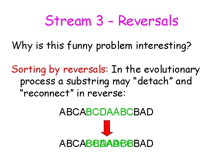 Stream 3 - Reversals Why is this funny problem interesting? Sorting by reversals: In